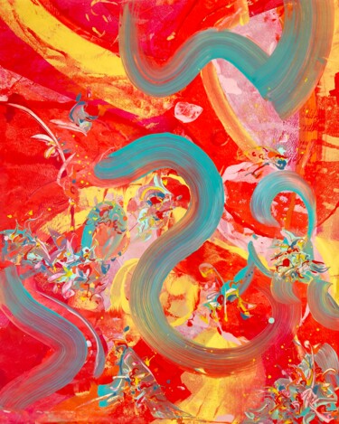 Painting titled "SURGING" by Delphine Bernard, Original Artwork, Acrylic Mounted on Cardboard