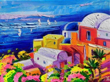 Sunny Day in Santorini Painting titled "Sunny Day in Santor…" by Vanya Georgieva, Original Artwork, Oil Mounted on Wood Stretcher frame