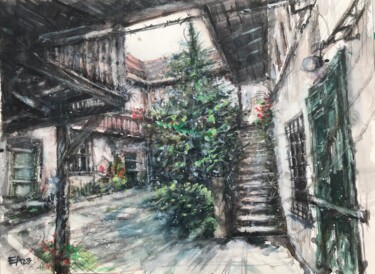绘画 标题为“L'auberge de la peur” 由Emilian Alexianu, 原创艺术品, 水彩