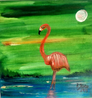 Peinture intitulée "Flamants roses" par Brigitte Kölli, Œuvre d'art originale, Acrylique