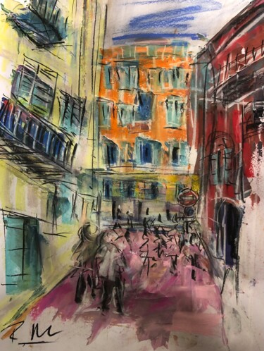 Painting titled "Dans la vieille vil…" by Regine Blot, Original Artwork, Acrylic Mounted on Wood Panel