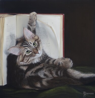 Painting titled "Chat'pitre" by Annie Darroux, Original Artwork, Pastel