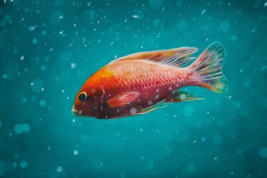 绘画 标题为“A small fish in a b…” 由Maria Alabuzhina (mari_ginger), 原创艺术品, 油 安装在木板上