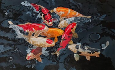 绘画 标题为“Whispers of Koi #2” 由J. Woko, 原创艺术品, 油