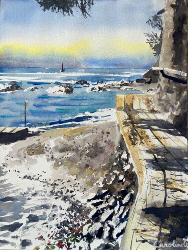 Petite crique à la Pointe des Sardinaux, Sainte-Maxime Schilderij getiteld "Petite crique à la…" door Caroline Guizouarn, Origineel Kunstwerk, Aquarel
