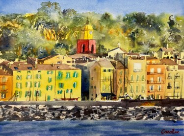 Schilderij getiteld "Lumière du soir sur…" door Caroline Guizouarn, Origineel Kunstwerk, Aquarel