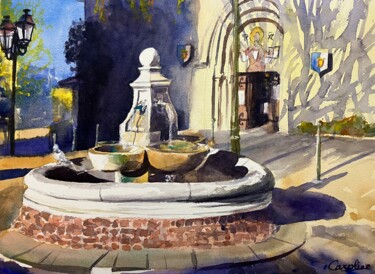 Peinture intitulée "Fontaine près de l'…" par Caroline Guizouarn, Œuvre d'art originale, Aquarelle
