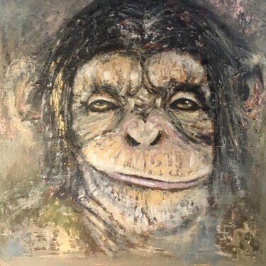 Thinking monkey original oil painting on stretched canvas Painting titled "Thinking monkey ori…" by Raissa Kagan, Original Artwork, Oil
