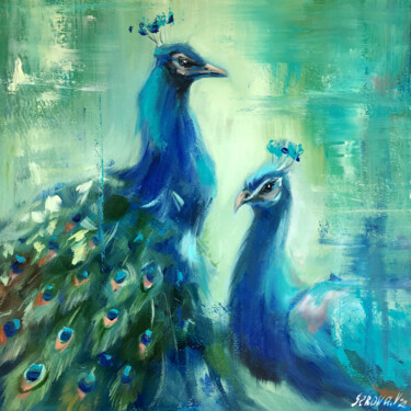 Peacock Bird Original Painting Small gift Blue Birds Картина под названием "Peacock Bird Origin…" - Valerie Serova, Подлинное произведение искусства, Масло