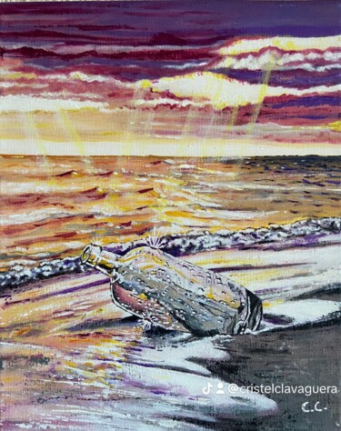 Painting titled "Message in the bott…" by Cristel Clavaguera, Original Artwork, Acrylic Mounted on Wood Stretcher frame