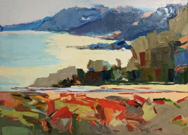 Flower field by the sea. 绘画 标题为“Flower field by the…” 由Vita Schagen, 原创艺术品, 油 安装在木质担架架上