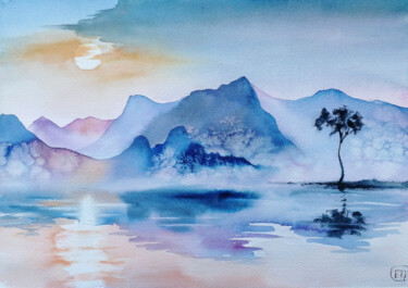 "Pink Valley" original watercolor painting 绘画 标题为“"Pink Valley" origi…” 由Jane Skuratova, 原创艺术品, 水彩