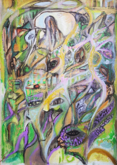 Painting titled "Jardin secret pour…" by Abricodéal Îles, Original Artwork, Acrylic Mounted on Wood Stretcher frame