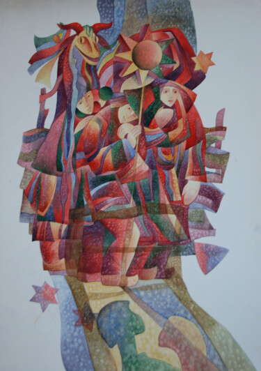 Картина под названием "Колядки на Різдво" - Oksana Prudnikova, Подлинное произведение искусства, Акварель