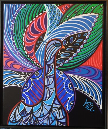 Painting titled "Monsieur Le paonpap…" by Kaël, Original Artwork, Acrylic Mounted on Wood Stretcher frame