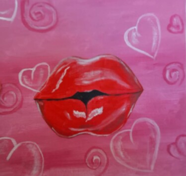 Kissing Lips Painting Pintura intitulada "Kissing Lips Painti…" por Maryna Yasar, Obras de arte originais, Acrílico