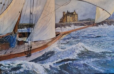 Painting titled "Au large de Quiberon" by Erick Millet, Original Artwork, Acrylic