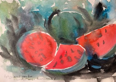 Watermelons in abstract technique Painting titled "Watermelons in abst…" by Daria Kamishanova, Original Artwork, Watercolor