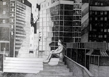 Evening in the Big City Tekening getiteld "Evening in the Big…" door Tatiana Bykova, Origineel Kunstwerk, Inkt