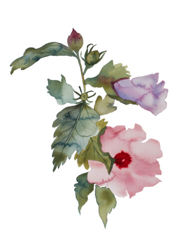 Hibiscus No. 3 绘画 标题为“Hibiscus No. 3” 由Elizabeth Becker, 原创艺术品, 水彩