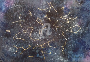 Drawing titled "Carte des étoiles" by Olena Polovna, Original Artwork, Watercolor