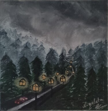 Painting titled "quelque part" by Dochka Docheva, Original Artwork, Acrylic Mounted on Wood Stretcher frame