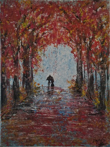 Painting titled "l'amour en automne" by Dochka Docheva, Original Artwork, Acrylic