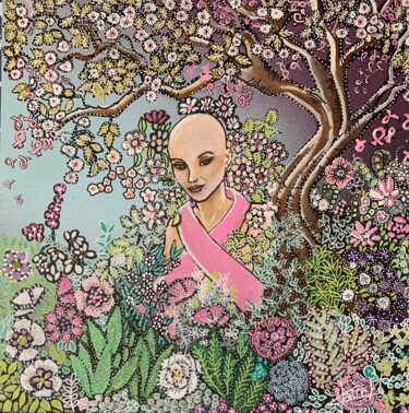 Painting titled "La jeune fille aux…" by Claire Morand, Original Artwork, Acrylic Mounted on Cardboard