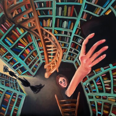 제목이 "Librarian"인 미술작품 Mayra Freeman로, 원작, 기름 판지에 장착됨