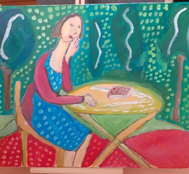 Peinture intitulée "dame au jardin" par Alexandra Pilleux (De Montbrial), Œuvre d'art originale, Acrylique