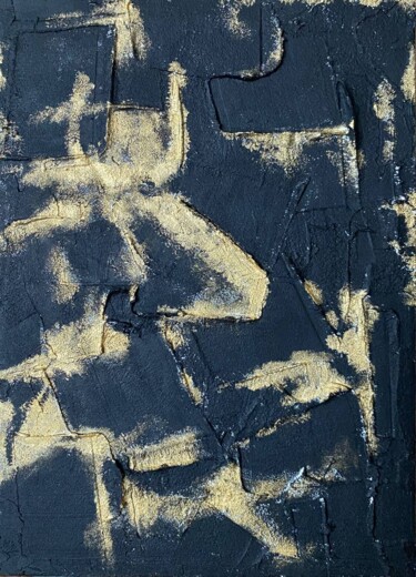 The golden cat / abstract painting 绘画 标题为“The golden cat / ab…” 由Maria Sotnikova, 原创艺术品, 丙烯 安装在木质担架架上