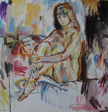 Eine Sitzende Malerei mit dem Titel "Eine Sitzende" von Velemir Pankratov, Original-Kunstwerk, Öl Auf Keilrahmen aus Holz montiert