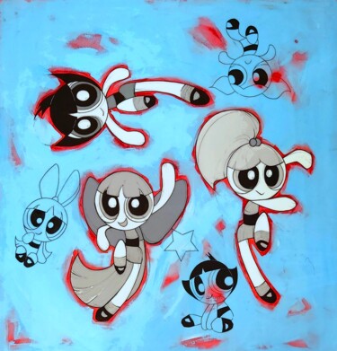 绘画 标题为“Powerpuff Girls” 由Sylwia Wenska, 原创艺术品, 丙烯 安装在木质担架架上