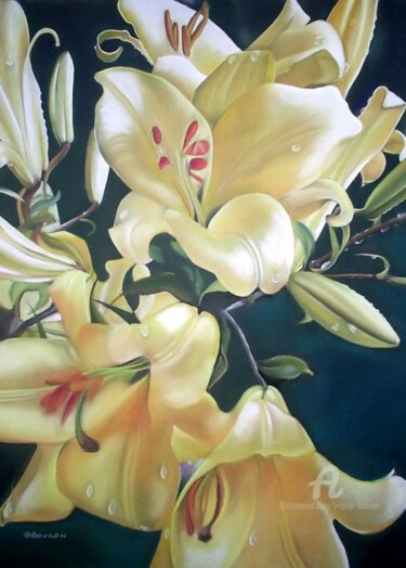 Peinture intitulée "LYS JAUNES" par Brigitte Bouron, Œuvre d'art originale, Huile