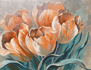 Painting titled "Тюльпаны" by Sitora Brejneva, Original Artwork, Acrylic Mounted on Wood Stretcher frame