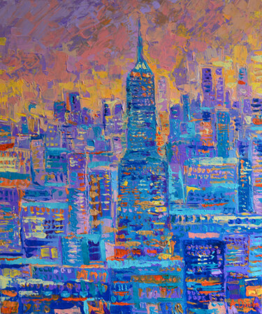 Manhattan original palette knife new York city skyline Painting titled "Manhattan original…" by Adriana Dziuba, Original Artwork, Acrylic