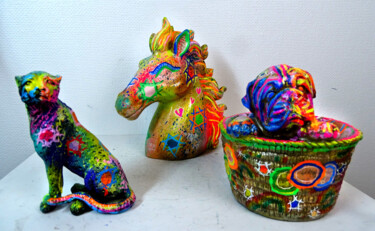 Lot Sculptures Panther-Horse-Bulldog Pop ARt Unique PVettese 雕塑 标题为“Lot Sculptures Pant…” 由Pvettese, 原创艺术品, 喷漆