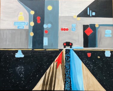 Malarstwo zatytułowany „La ville la nuit” autorstwa Nathalie Herbulot, Oryginalna praca, Akryl Zamontowany na Drewniana rama…