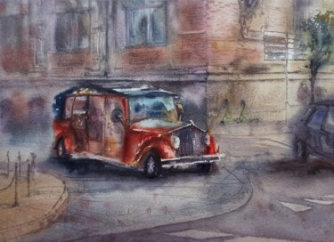 Картина под названием "Red car -original w…" - Олена Колєснік, Подлинное произведение искусства, Акварель