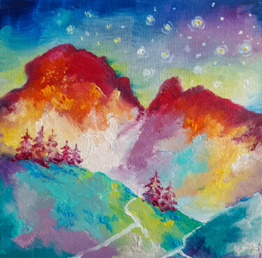 Dreams of the mountain peaks. A small oil painting. 绘画 标题为“Dreams of the mount…” 由Natalie Rusinova, 原创艺术品, 油