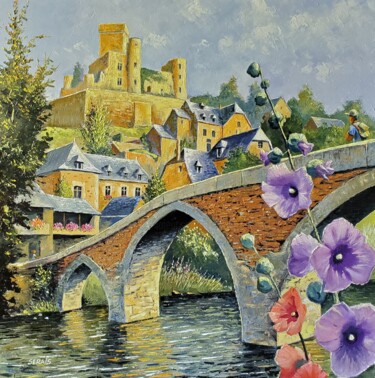 Peinture intitulée "Roses trémières à B…" par Stephan Serais, Œuvre d'art originale, Huile Monté sur Châssis en bois