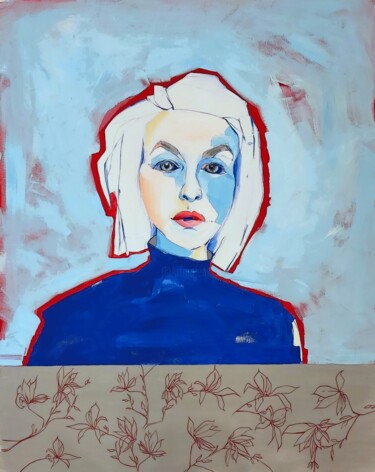 Malwina with magnolia blossoms Malerei mit dem Titel "Malwina with magnol…" von Sylwia Wenska, Original-Kunstwerk, Acryl Auf Keilrahmen aus Holz montiert