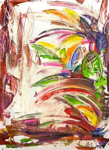 Painting titled "Automne explosive" by Regine Blot, Original Artwork, Acrylic Mounted on Wood Panel