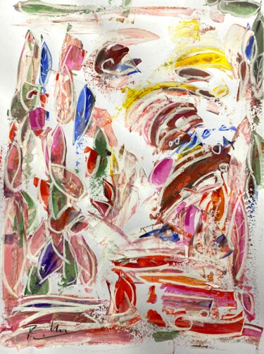 Fleurs et cailloux en automne Painting titled "Fleurs et cailloux…" by Regine Blot, Original Artwork, Acrylic Mounted on Wood Panel