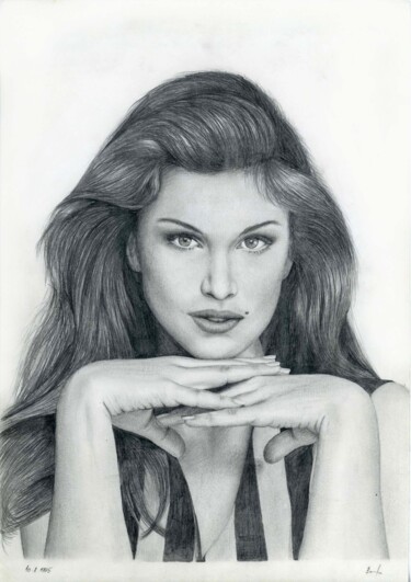图画 标题为“Cindy Crawford” 由Peter Bahurinský, 原创艺术品, 铅笔