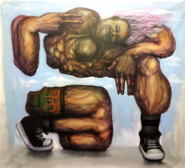 Painting titled "Le surfer" by Grotsk, Original Artwork, Acrylic