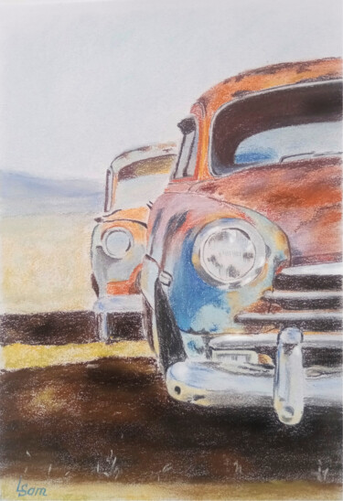 Картина под названием "Old rusty car" - Любовь Самойлова, Подлинное произведение искусства, Пастель