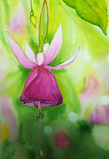 Peinture intitulée "Фуксия" par Helen Temchenko, Œuvre d'art originale, Aquarelle