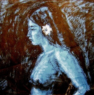 Portrait of Young Woman In Blue. 绘画 标题为“Portrait of Young W…” 由Liam Ryan, 原创艺术品, 粉彩