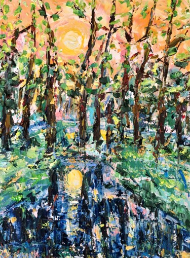 Sunset Landscape Oil Painting On Canvas Original Artwork Pintura titulada "Sunset Landscape Oi…" por Vilma Gataveckiene, Obra de arte original, Oleo